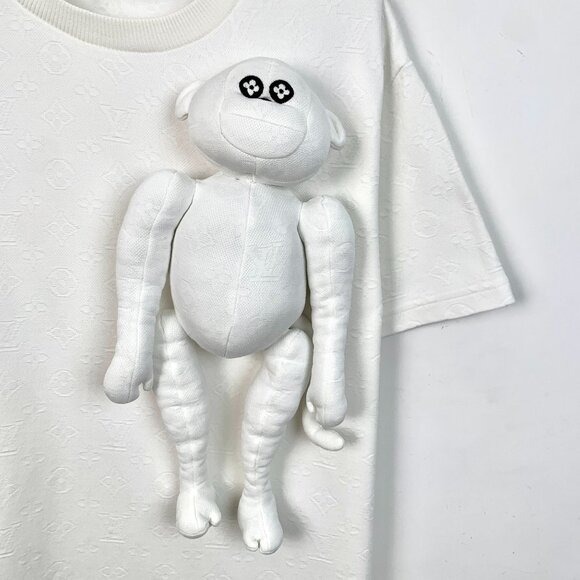 Louis Vuitton White T-Shirt With 3D Monkey Design For Adults - Picture 4 of 7